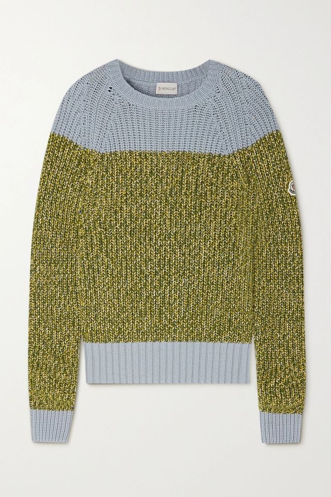 Color-block Ribbed Cotton Sweater - Green