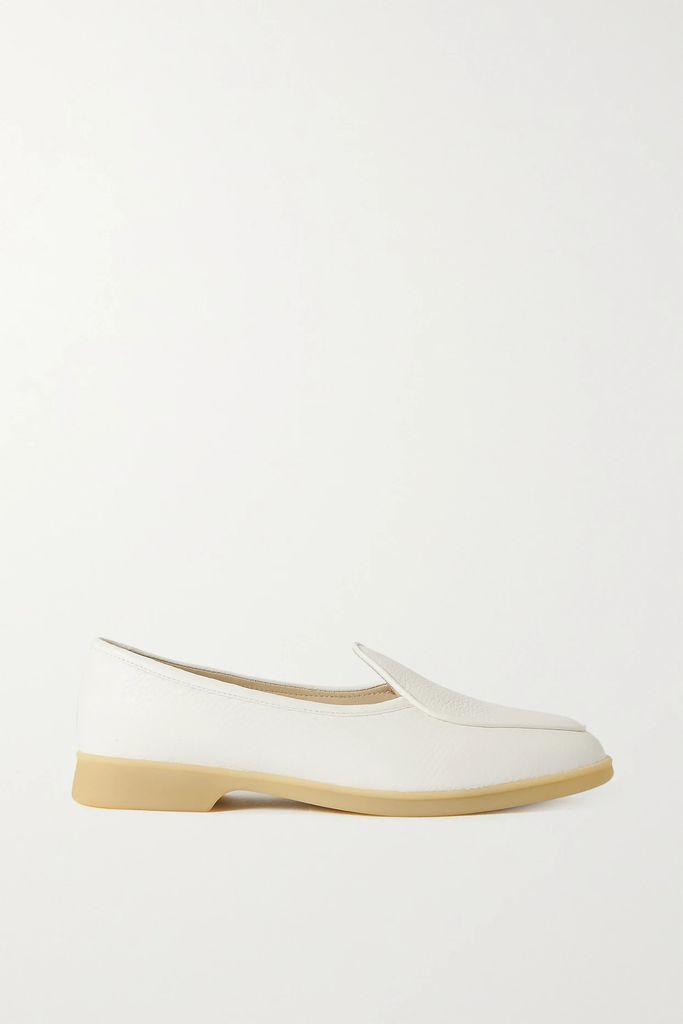 Stride Textured-leather Loafers - White
