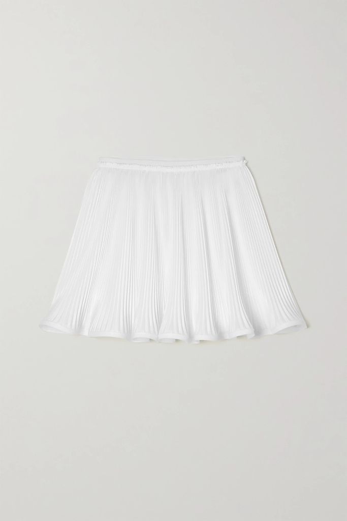 Ruffled Plissé-satin Mini Skirt - White