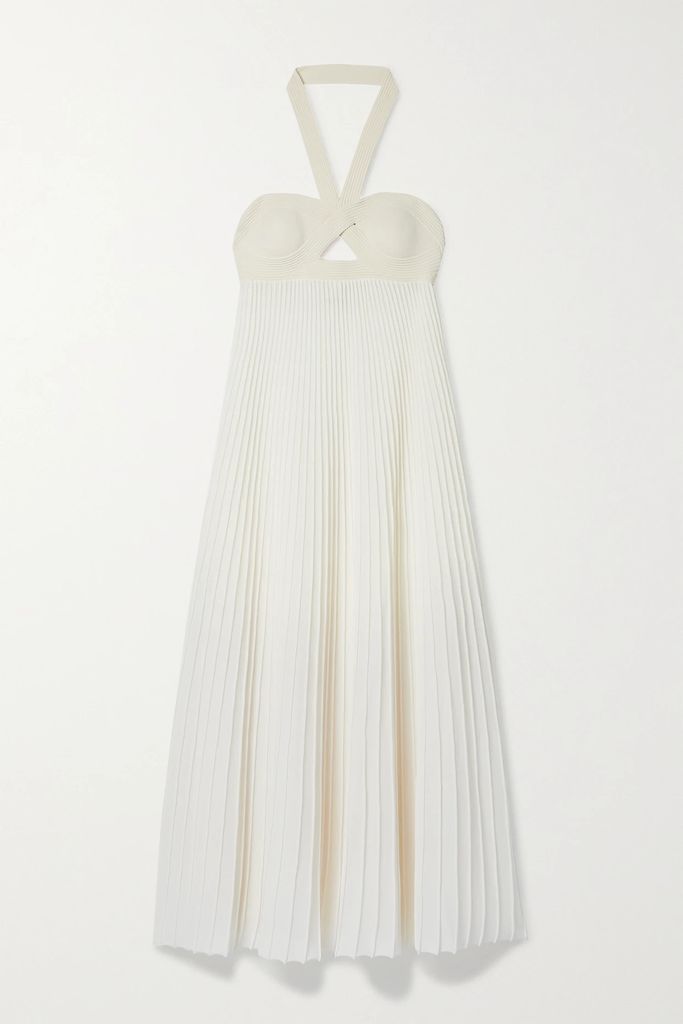 Annika Cutout Ribbed Stretch-knit Halterneck Midi Dress - Ivory