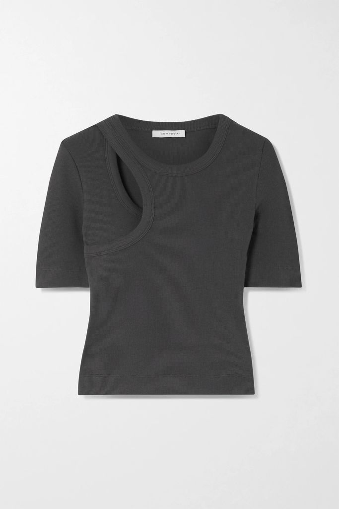 Micah Cutout Ribbed Stretch-organic Cotton T-shirt - Charcoal