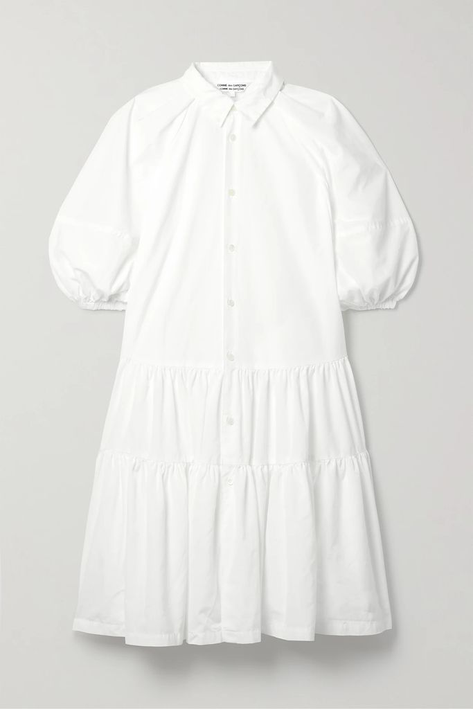 Tiered Voile Shirt Dress - White
