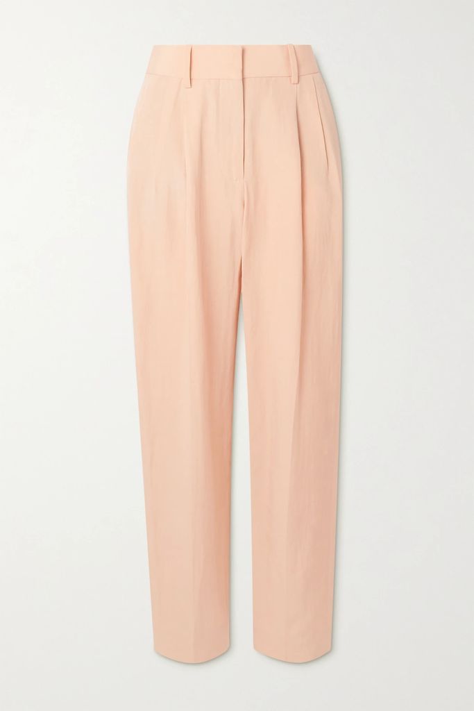 Banker Silk And Linen-blend Straight-leg Pants - Pastel pink