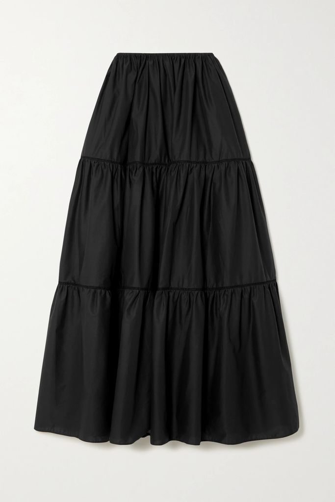 + Net Sustain Tiered Organic Cotton-poplin Maxi Skirt - Black