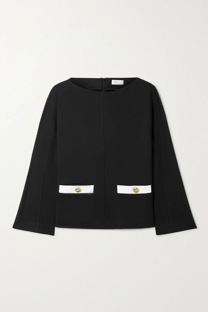 Button-detailed Two-tone Stretch-jersey Top - Black