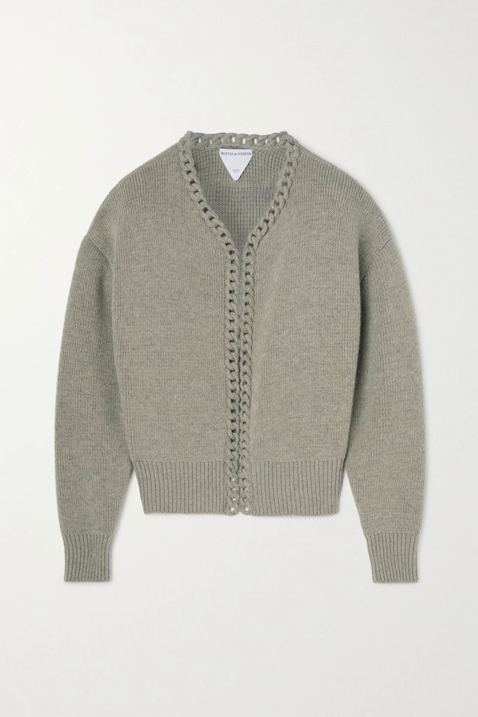 Chain-detailed Wool Cardigan - Beige