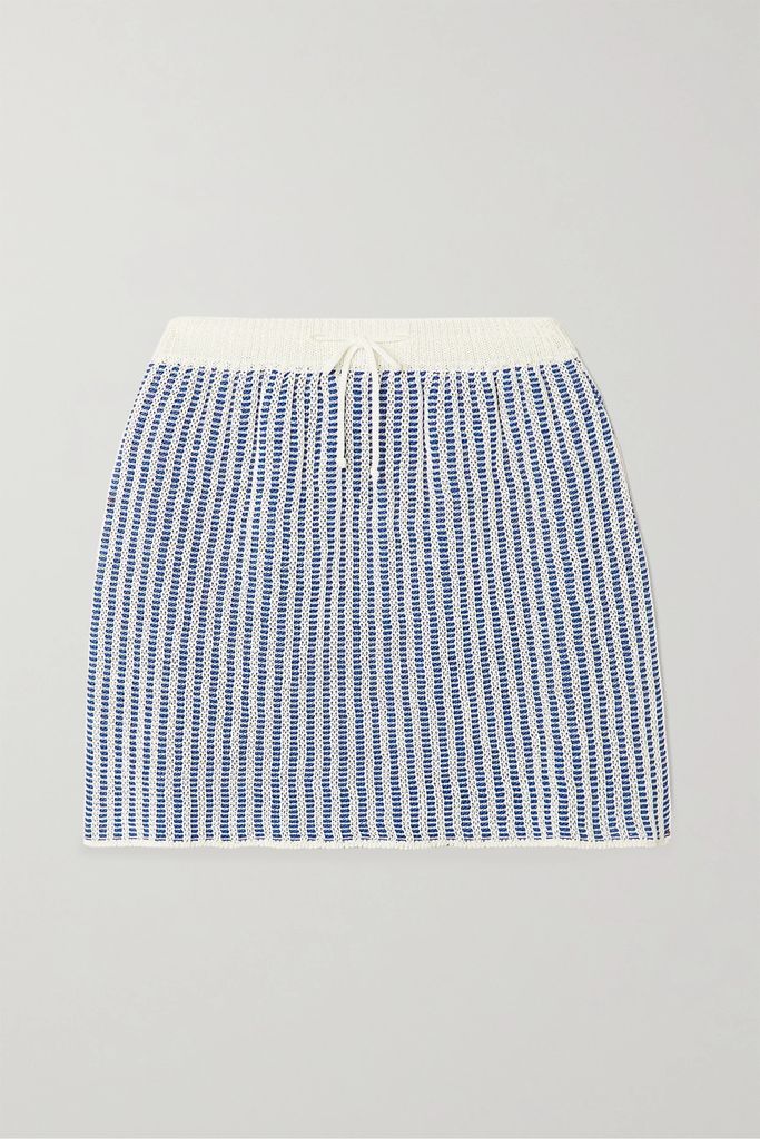 Crochet-knit Cotton-blend Mini Skirt - Light blue