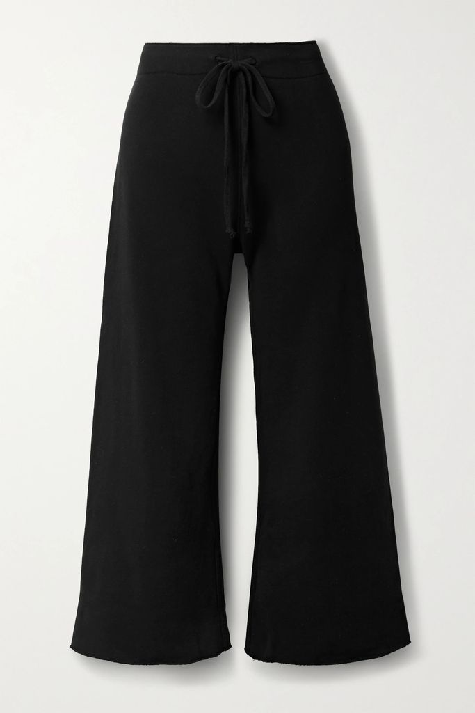 Kiki Cropped Voile-trimmed Cotton-jersey Track Pants - Black