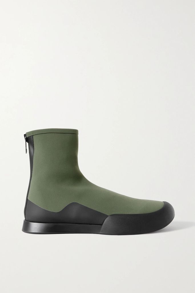 Rubber-trimmed Scuba Ankle Boots - Army green
