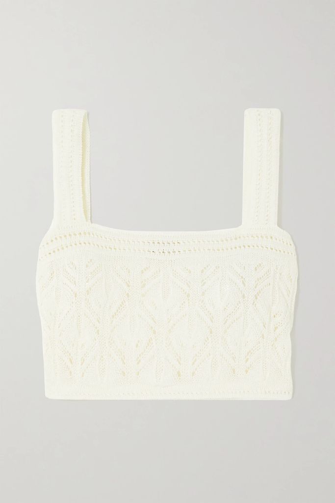 Kebira Cropped Crocheted Organic Linen Tank - White