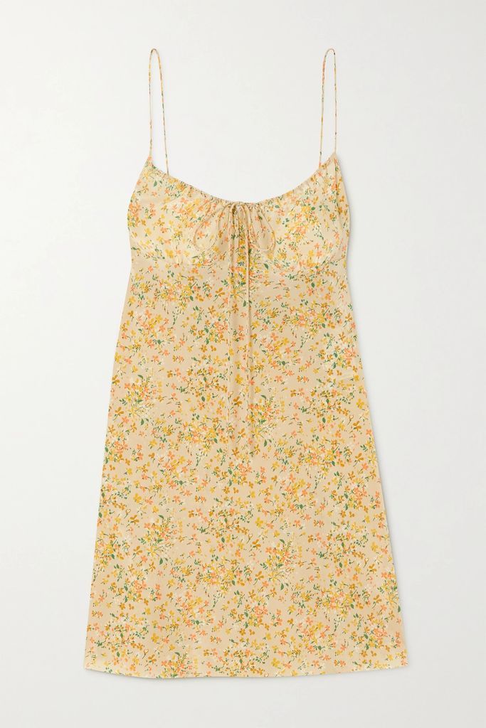 Floral-print Silk Mini Dress - Beige
