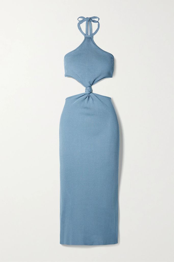 Cameron Cutout Ribbed-knit Halterneck Midi Dress - Blue