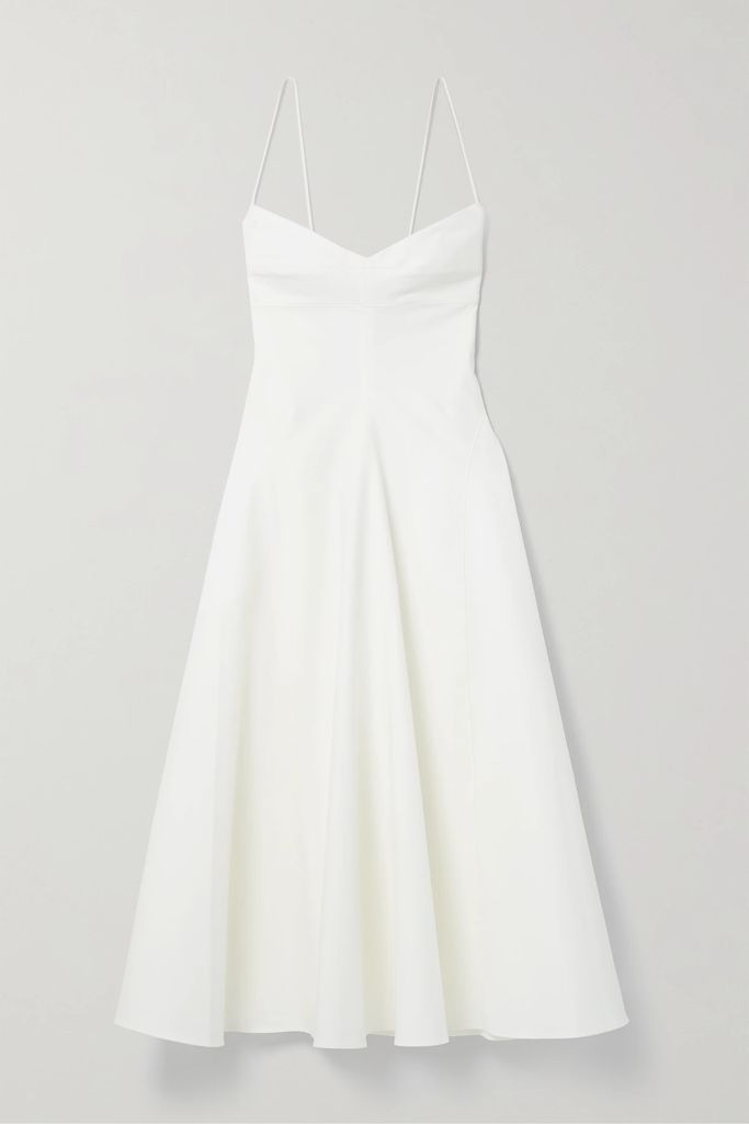 Shirred Cotton-blend Midi Dress - Ivory