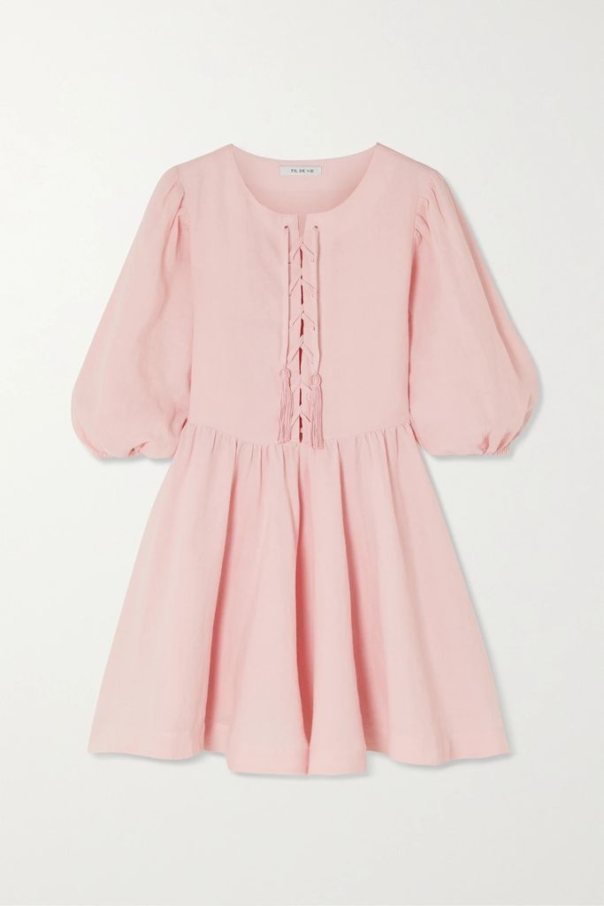 + Net Sustain Mina Tasseled Ramie Mini Dress - Baby pink