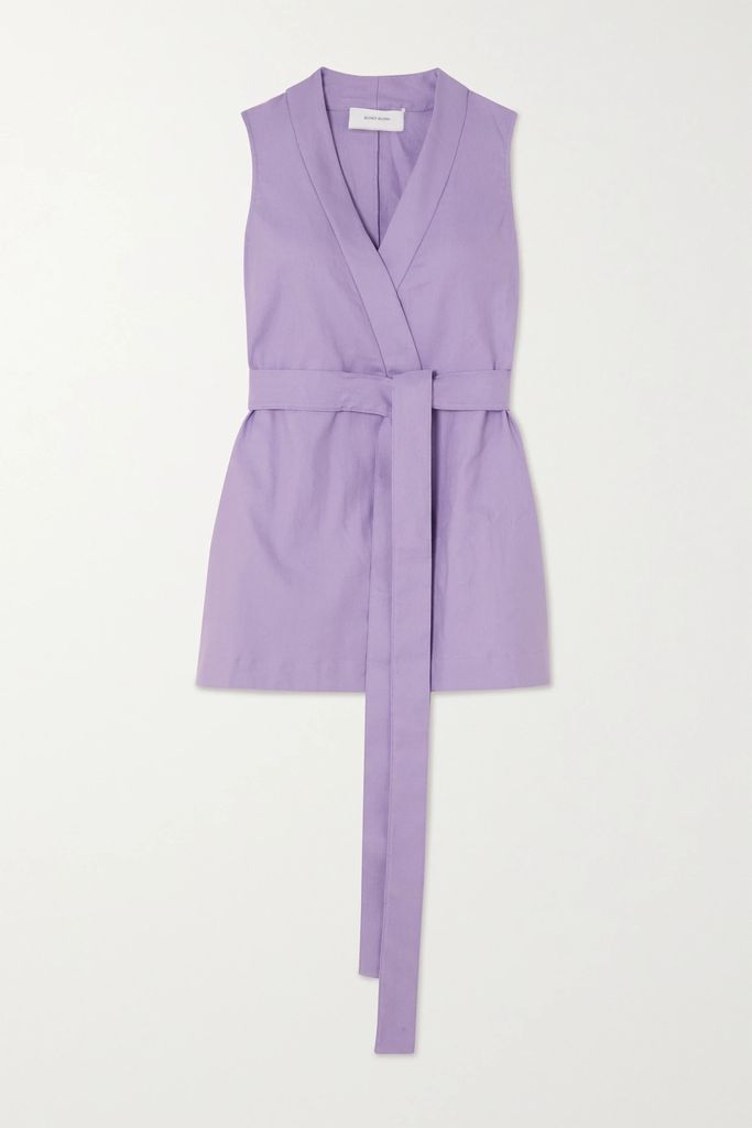 Tortuga Organic Linen And Cotton-blend Wrap Mini Dress - Lilac