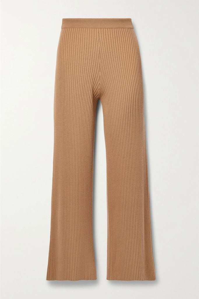 Ribbed Wool And Cashmere-blend Straight-leg Pants - Brown