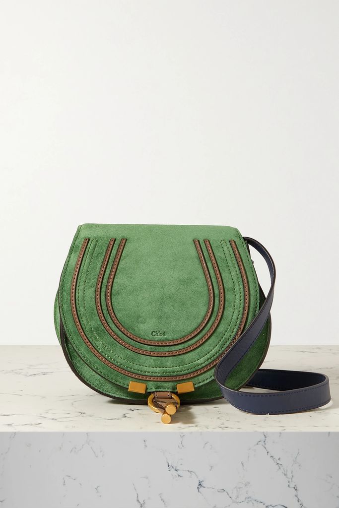 Marcie Mini Leather-trimmed Suede Shoulder Bag - Green