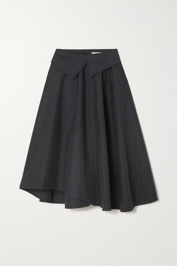 Draped Cotton-blend Poplin Midi Skirt - Black