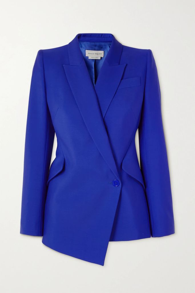 Asymmetric Grain De Poudre Wool Blazer - Bright blue