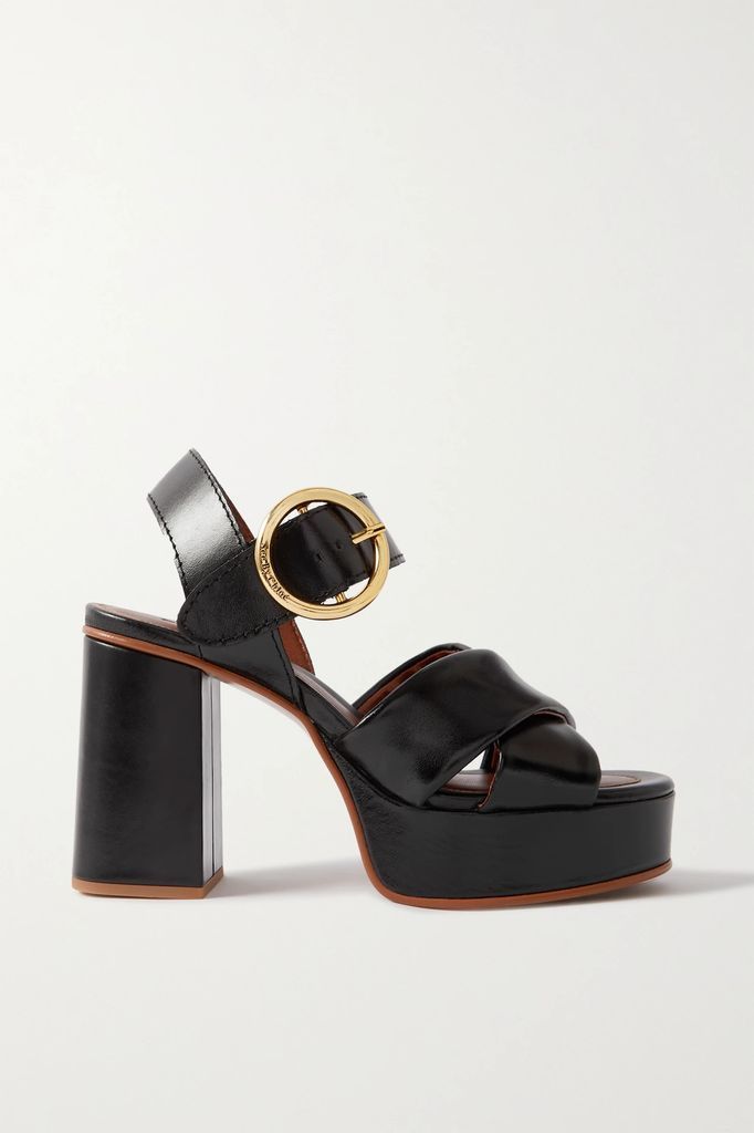 Lyna Leather Platform Sandals - Black