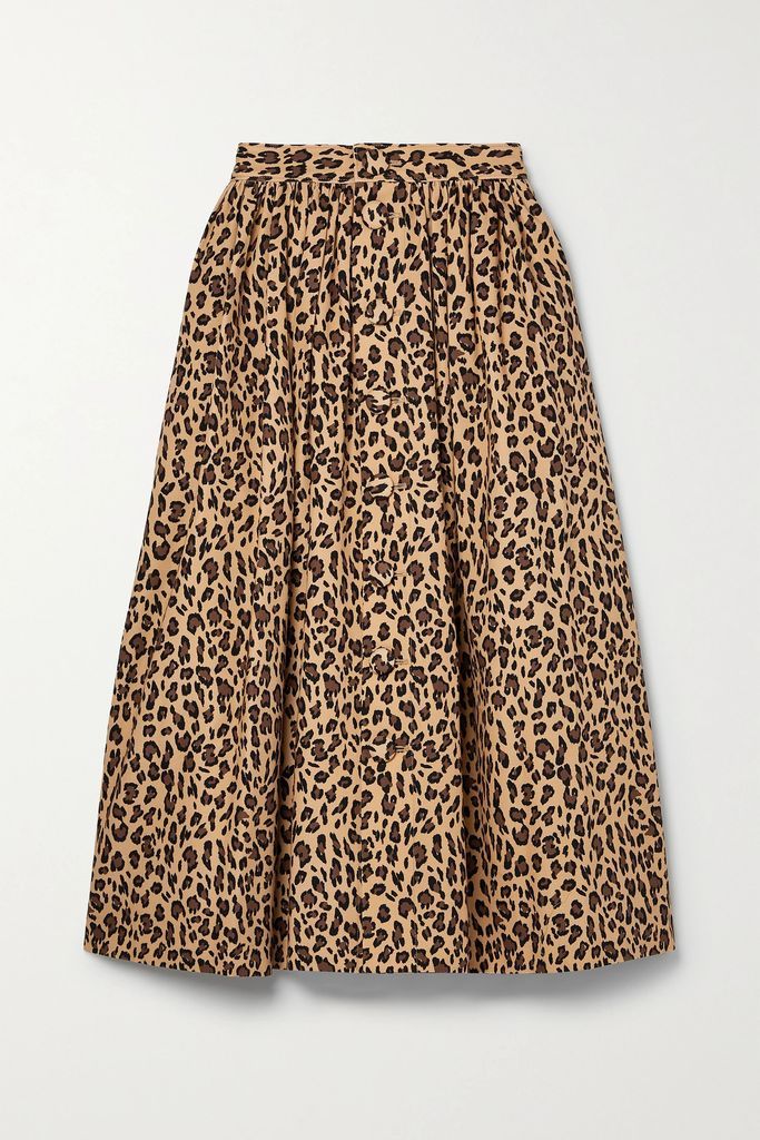 Leopard-print Cotton-twill Midi Skirt - Neutral