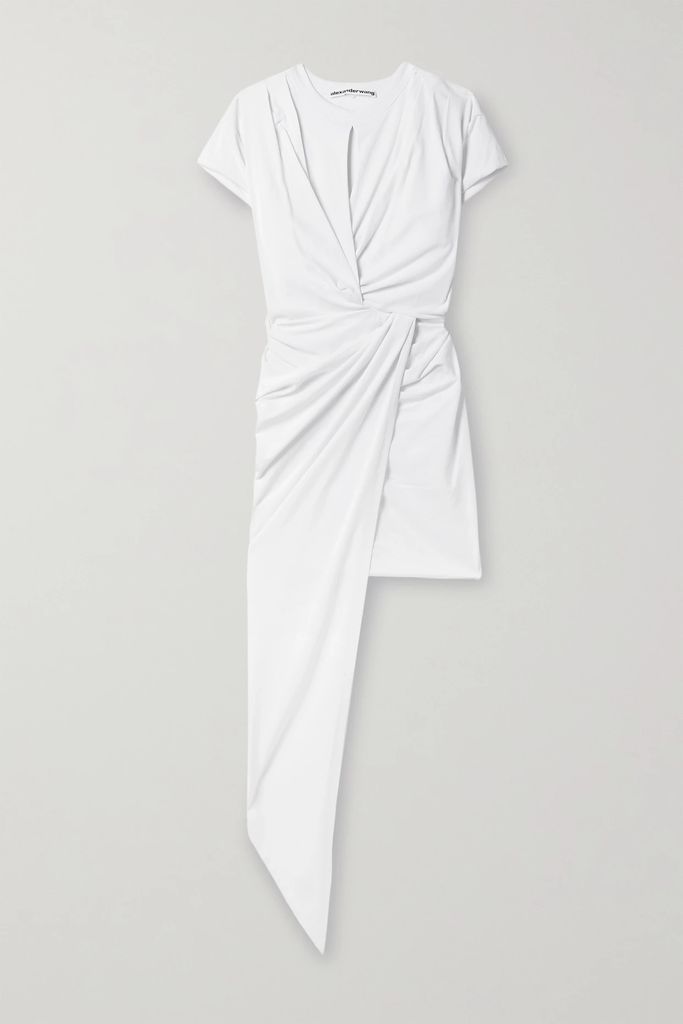 Asymmetric Draped Cotton-jersey Dress - White
