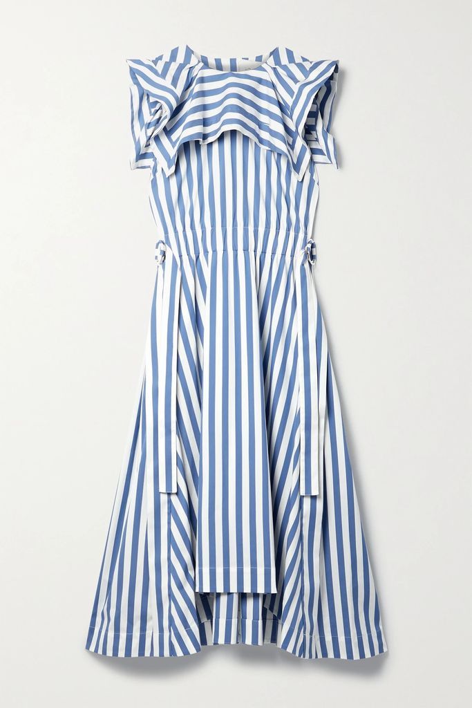 Ruffled Striped Cotton-blend Poplin Midi Dress - Blue