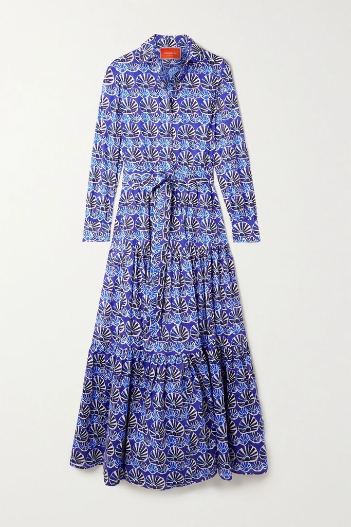 Bellini Tiered Printed Cotton-voile Maxi Shirt Dress - Blue