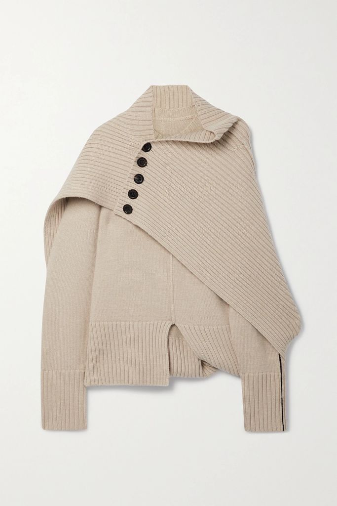 Asymmetric Wool Sweater - Beige