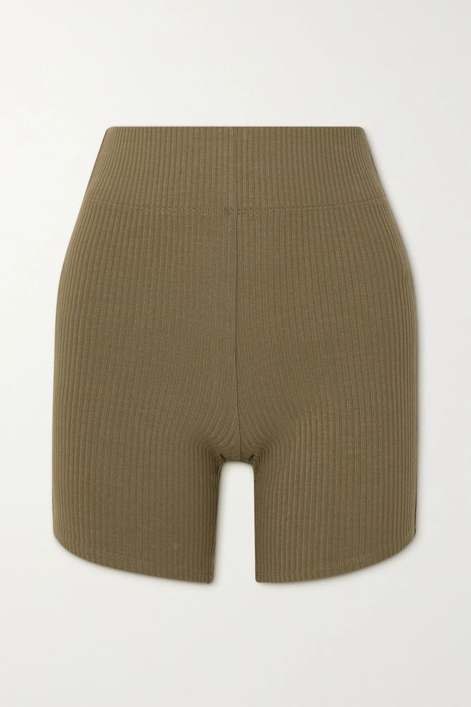 Ali Ribbed Stretch-knit Shorts - Sage green