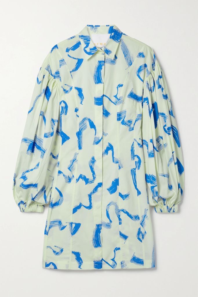 Gemma Paneled Printed Organic Cotton-poplin Mini Dress - Cream