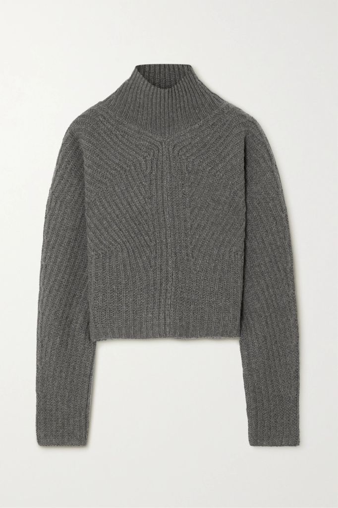 Ribbed Wool And Cashmere-blend Turtleneck Sweater - Gray