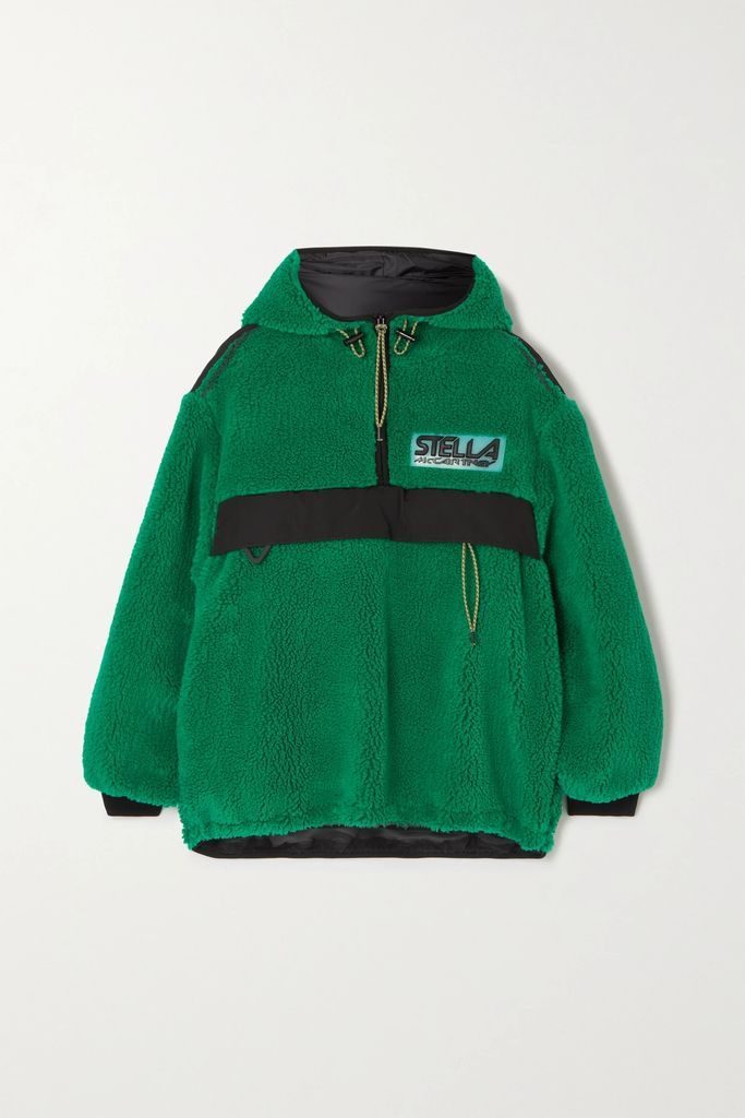 Marlee Oversized Paneled Fleece And Cotton-shell Hoodie - Bright green