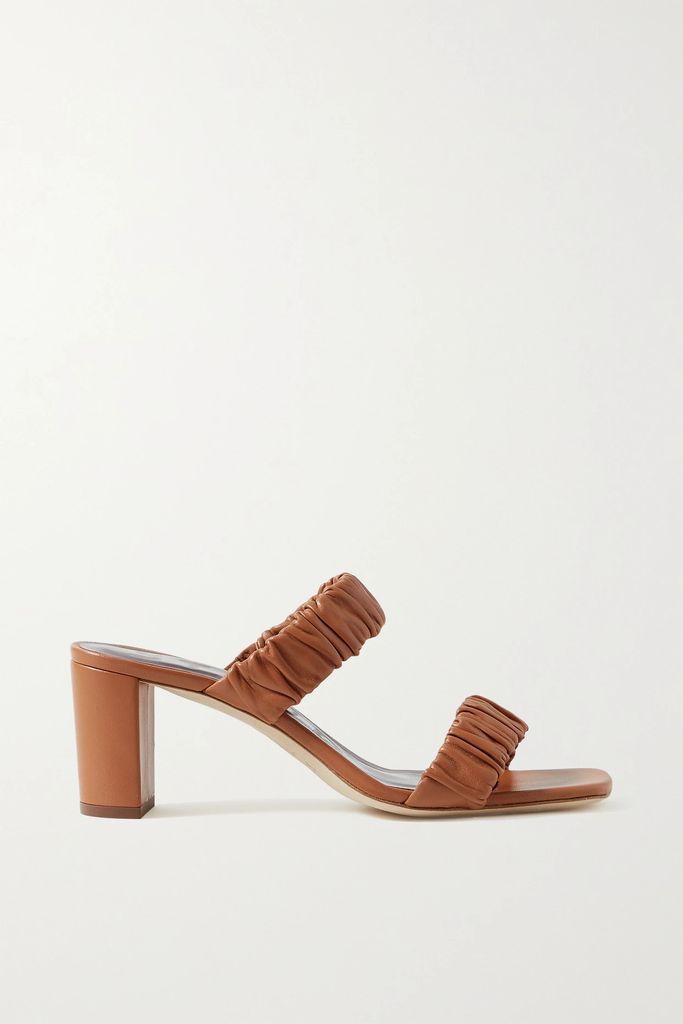 Frankie Ruched Leather Sandals - Tan