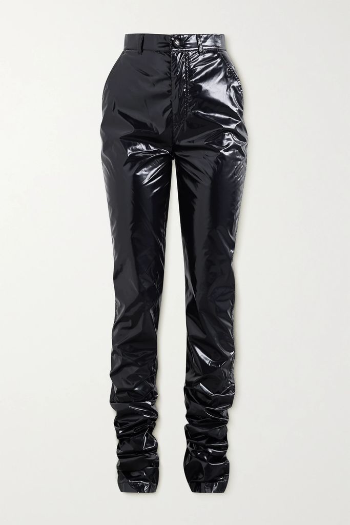 Faux Patent-leather Skinny Pants - Black