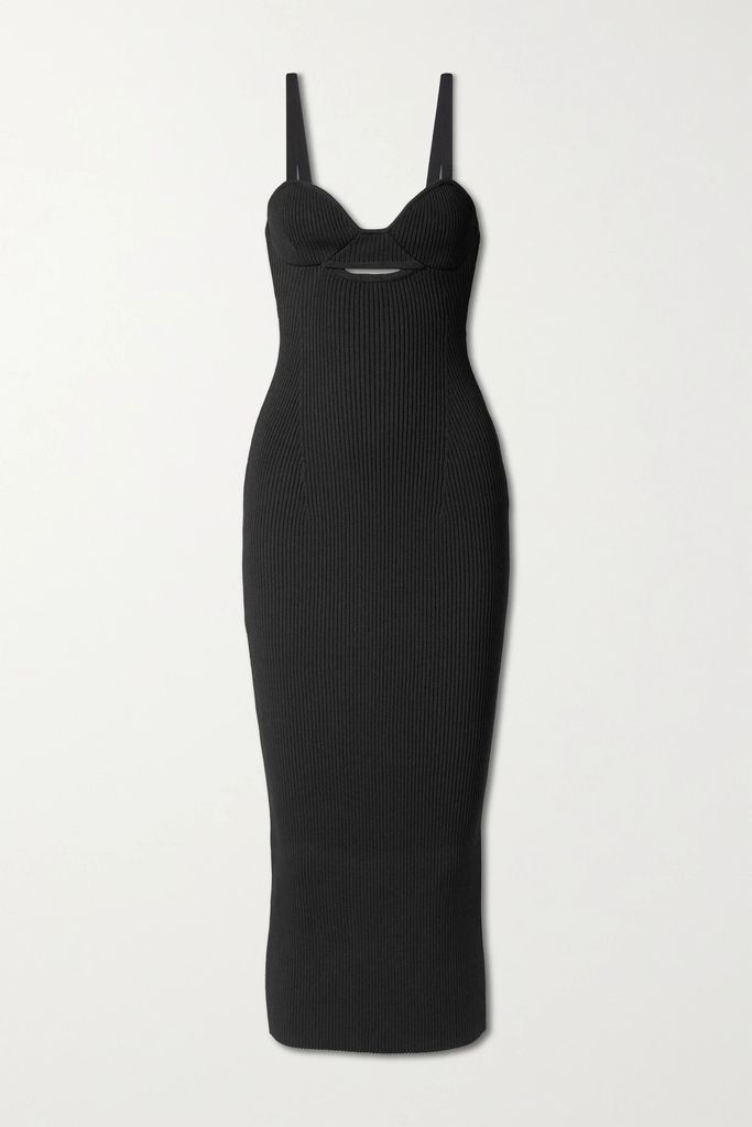Cutout Ribbed-knit Midi Dress - Black