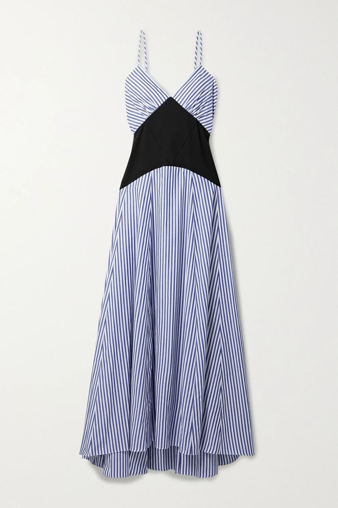 Paneled Striped Cotton-blend Voile And Ribbed Jersey Maxi Dress - White