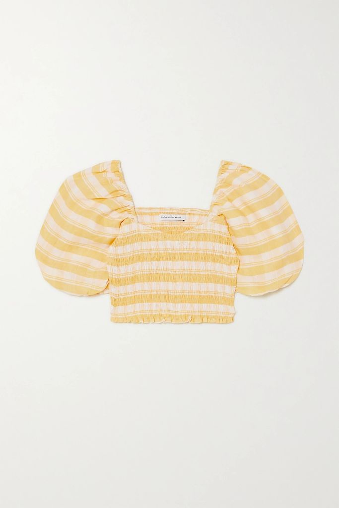+ Net Sustain Robina Cropped Shirred Checked Linen Top - Yellow