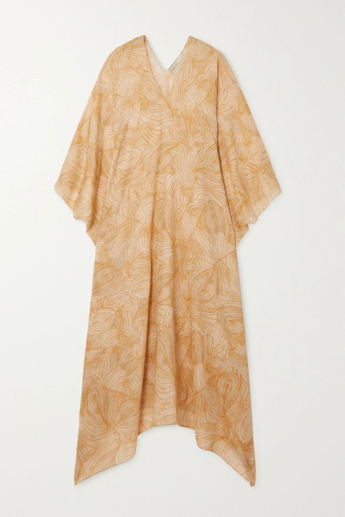 + Net Sustain Gaia Printed Wool And Silk-blend Voile Kaftan - Orange