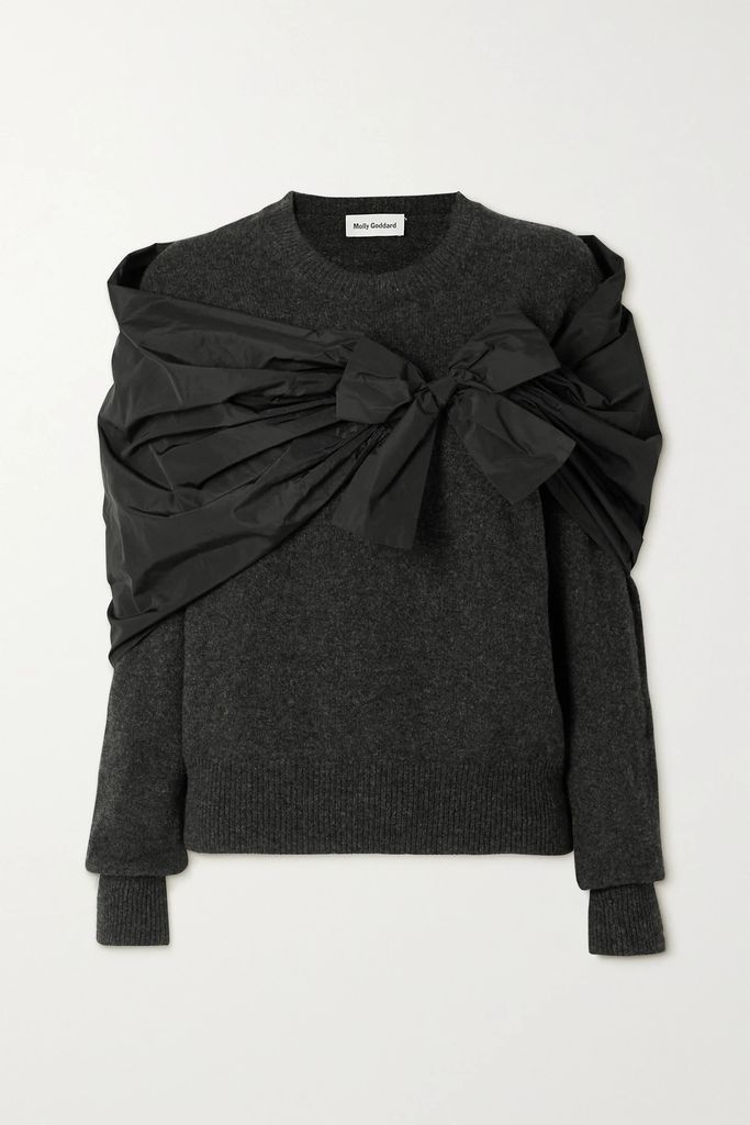 Lisbeth Taffeta-trimmed Wool Sweater - Charcoal