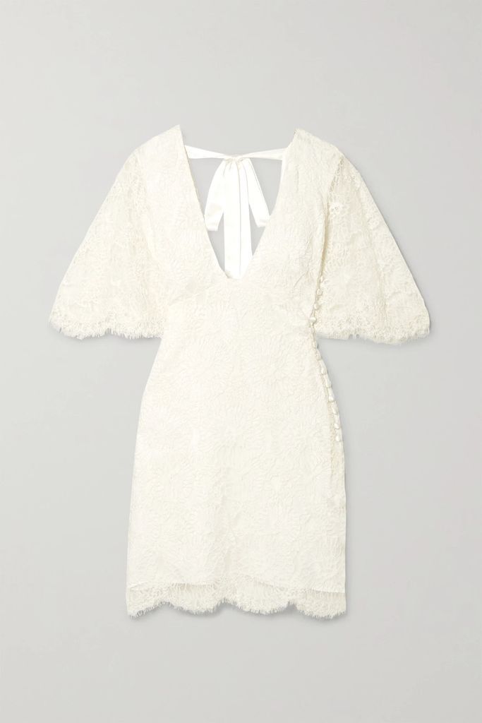 Open-back Corded Lace Mini Dress - Ivory