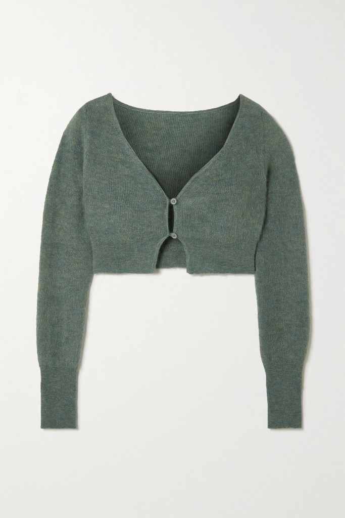 Alzou Cropped Mohair-blend Cardigan - Green