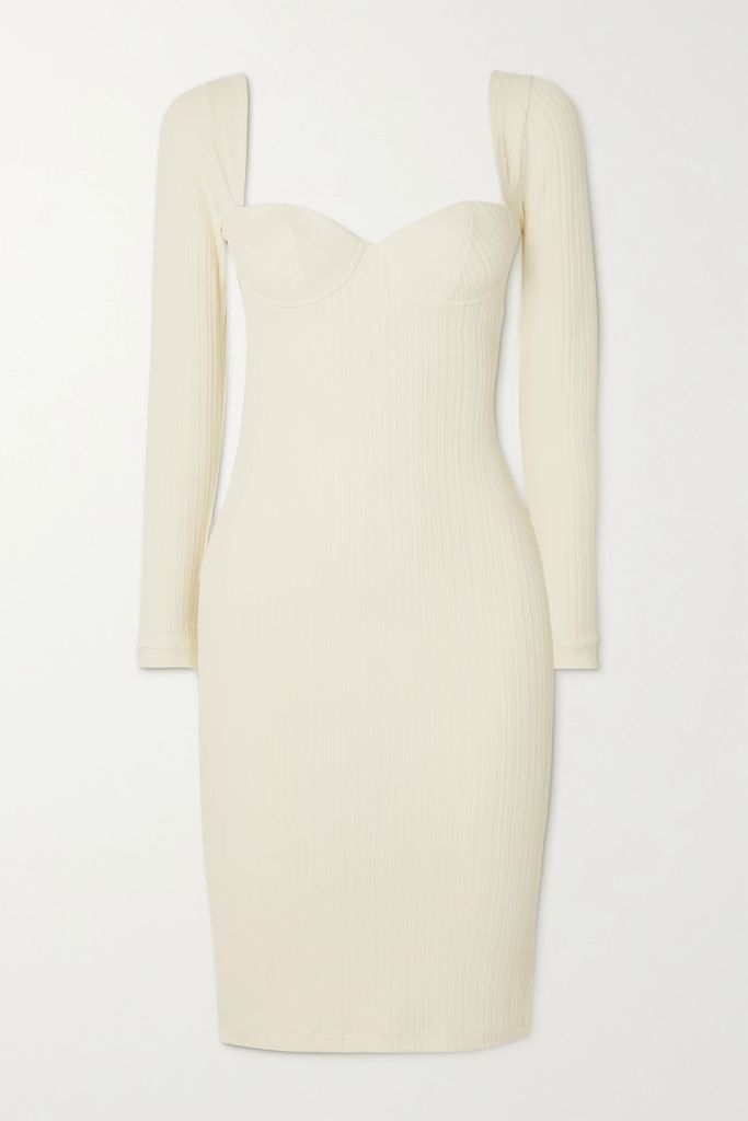 Laura Chain-embellished Open-back Ribbed Stretch-jersey Dress - Cream
