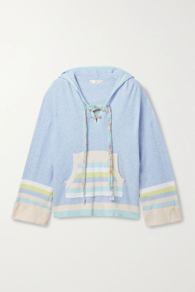 Fenmore Lace-up Striped Terry Hoodie - Blue