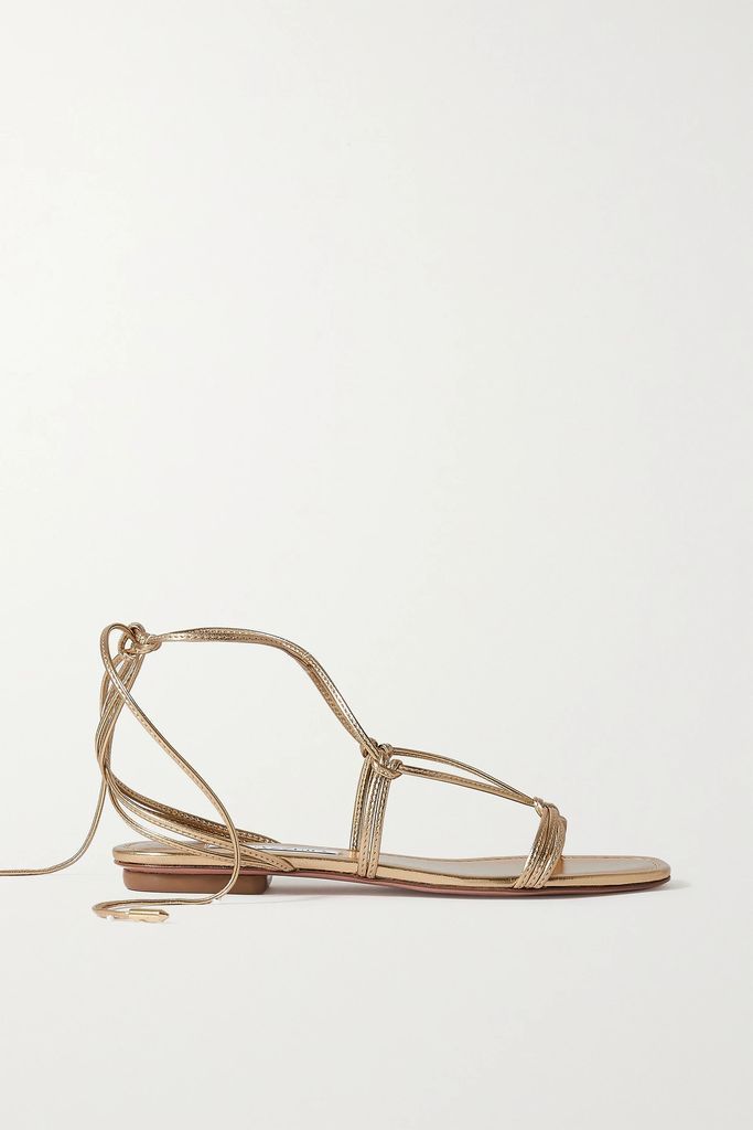 Esvedra Lace-up Metallic Leather Sandals - Gold
