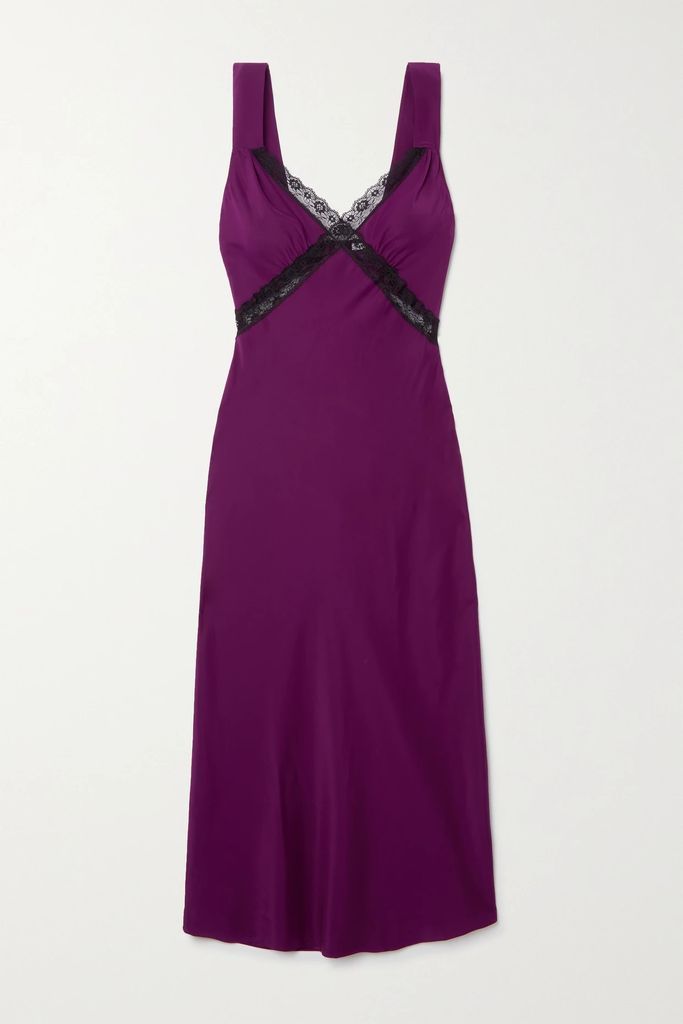 Provence Open-back Lace-trimmed Silk-charmeuse Midi Dress - Burgundy