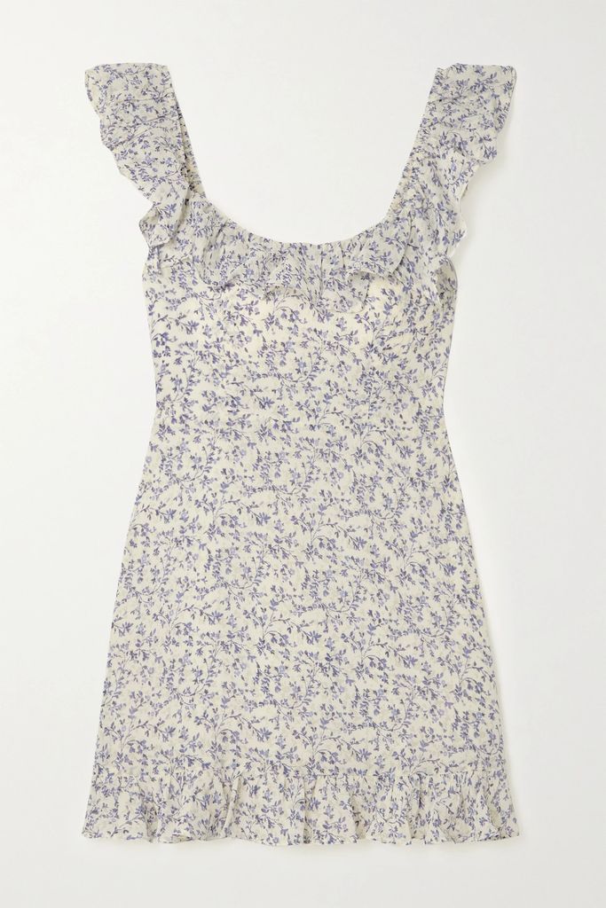 + Net Sustain Paris Ruffled Floral-print Georgette Mini Dress - White