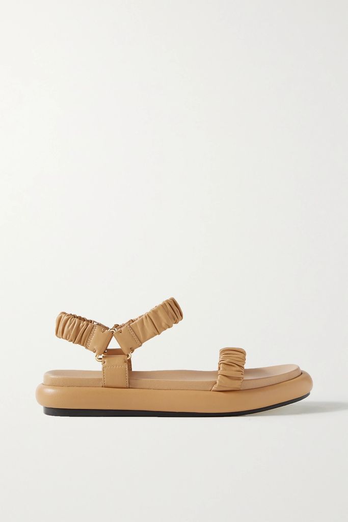 Puglia Ruched Leather Sandals - Beige