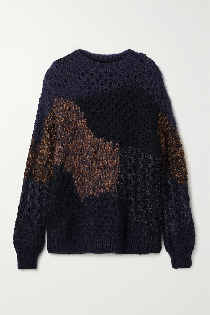 Abboi Oversized Intarsia Open-knit Sweater - Black