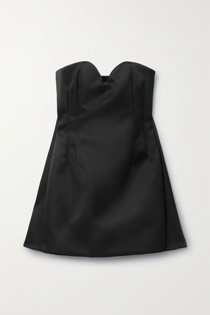 Cape-effect Strapless Sateen Mini Dress - Black
